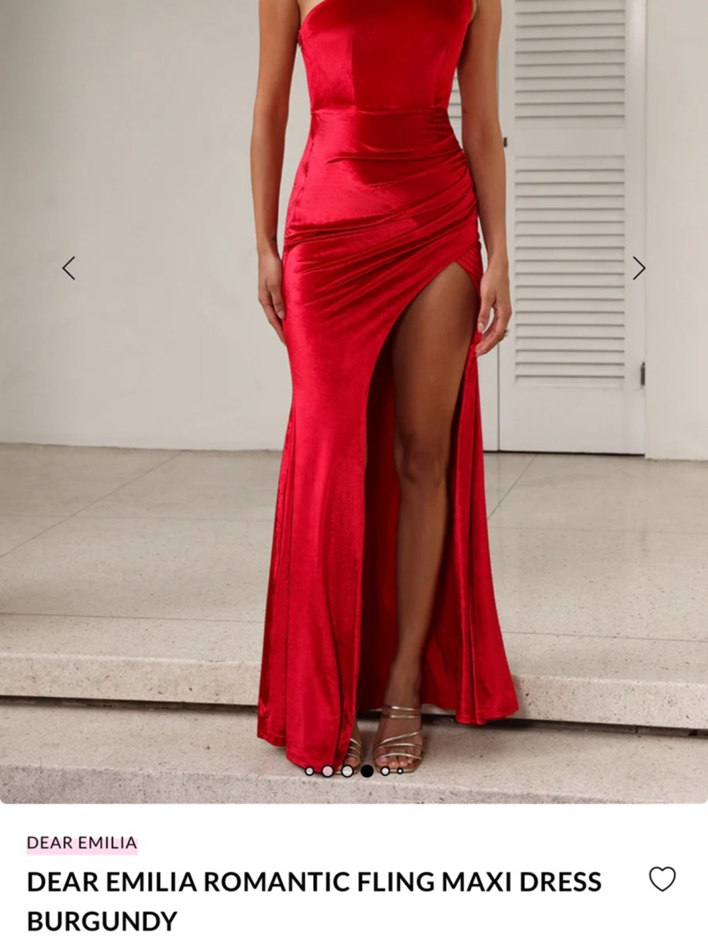 Hello Molly Red Satin One-Shoulder Maxi Dress with High Slit